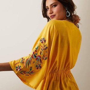 Ariat Carmen Boho Bird Embroidered Blouse Batwing Festival Coastal Cowgirl-M